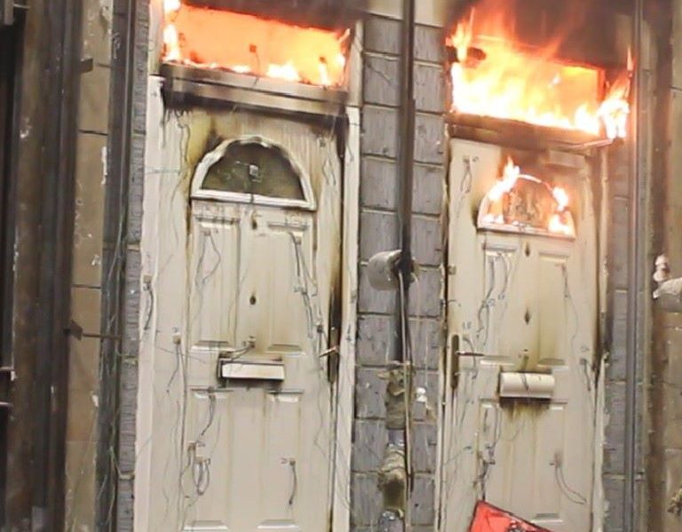 Fire Door test Fire Door testing - front doors being tested